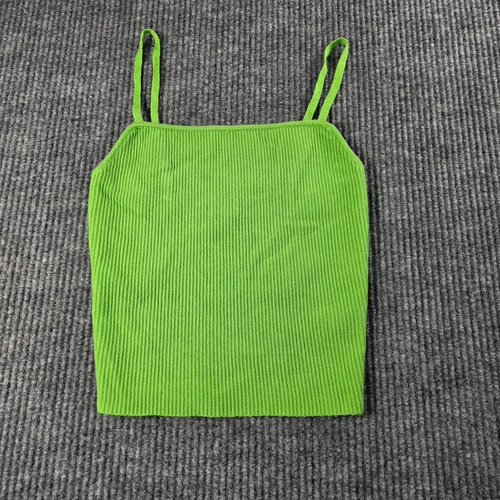LA Hearts Lime Green Ribbed Knit Camisole Top XS Adjustable Straps Crop Tank